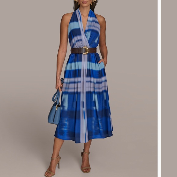 Donna Karan New York Printed Belted A-Line Midi Dress - Never Worn - Picture 1 of 11